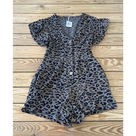 NWT $98 Free People Cheetah Print Romper Size XS Women’s Brown Black - Picture 1 of 9
